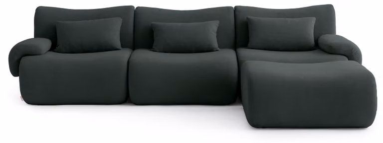 MILYSOFA SOFATIME: divano ad angolo modulare a 3 posti con chaise longue, raffinato tessuto a ricami, verde bosco