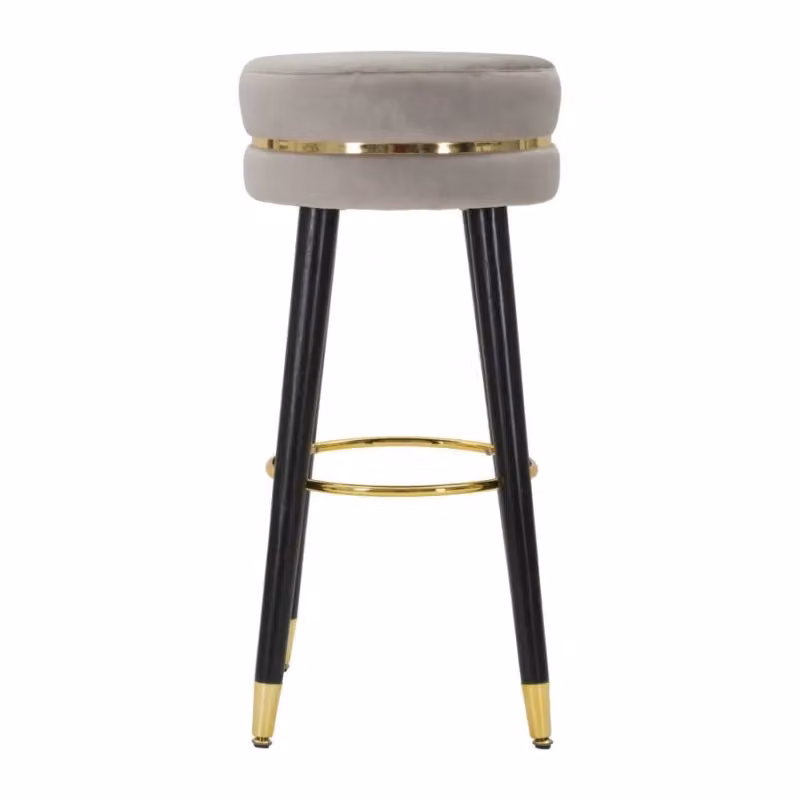 Sgabello Bar Paris Mauro Ferretti Grigio e Gold in Velluto con Struttura in Legno e Metallo, Diametro: 35 cm, Altezza: 74 cm – 2