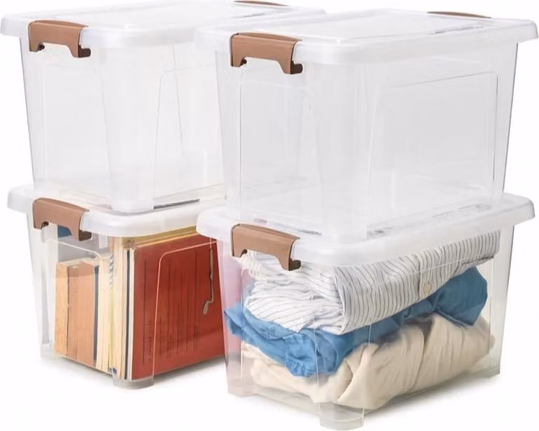 EZOWARE 16,1L contenitori trasparenti con coperchio contenitore impilabile ideale per ufficio camera dei bambini cucina laboratorio set di 4