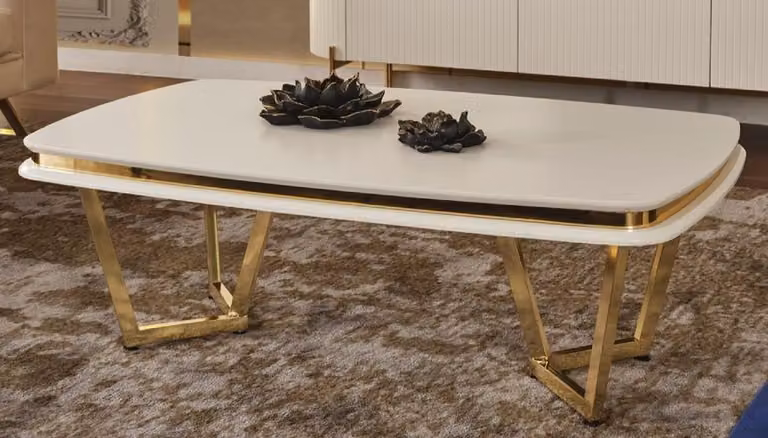 Tavolino Casa Padrino bianco/oro 120 x 70 x h. 40 cm - Tavolo rettangolare da salotto - Mobili da salotto