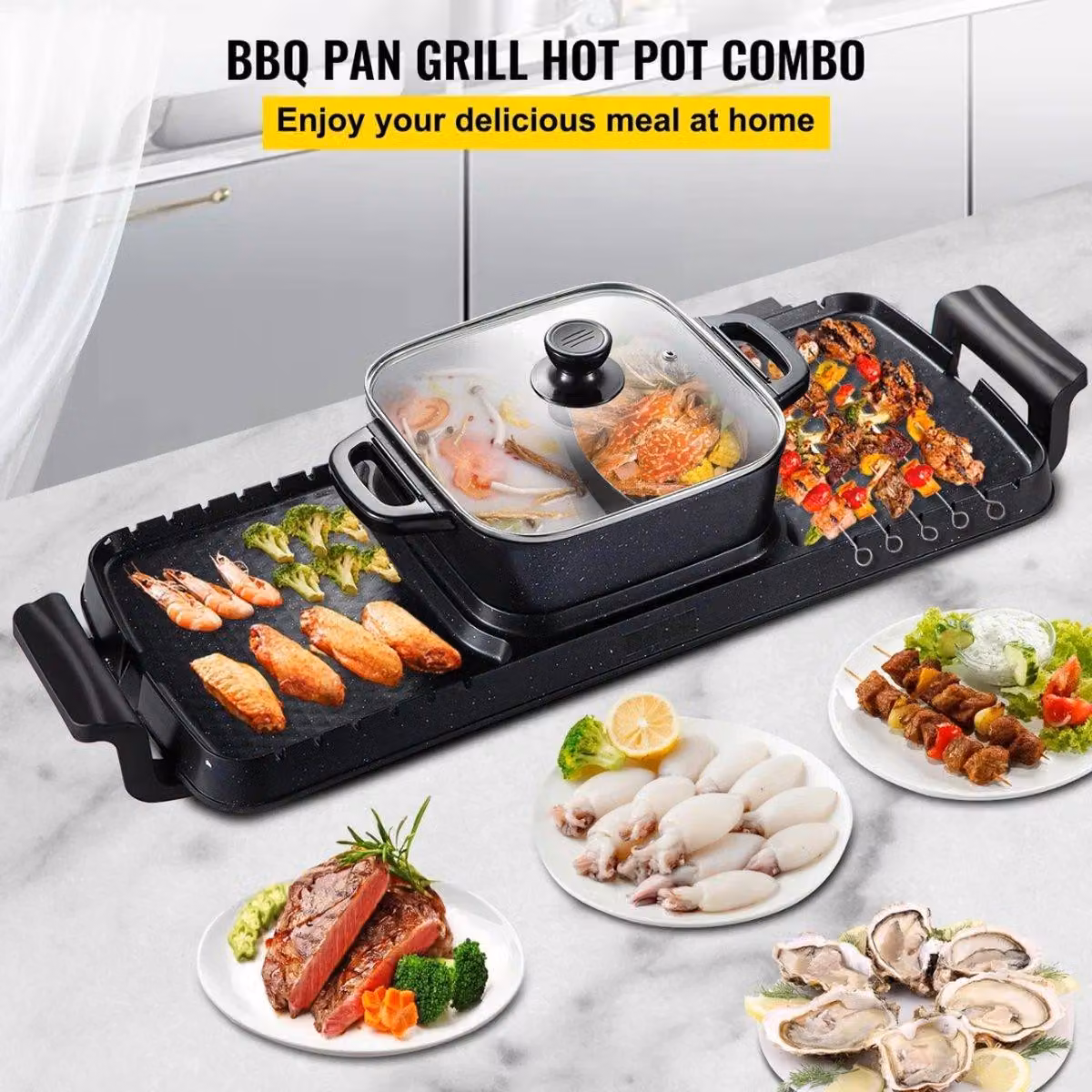 Set gourmet 2-in-1: barbecue elettrico, griglia elettrica, hot pot, con rivestimento antiaderente