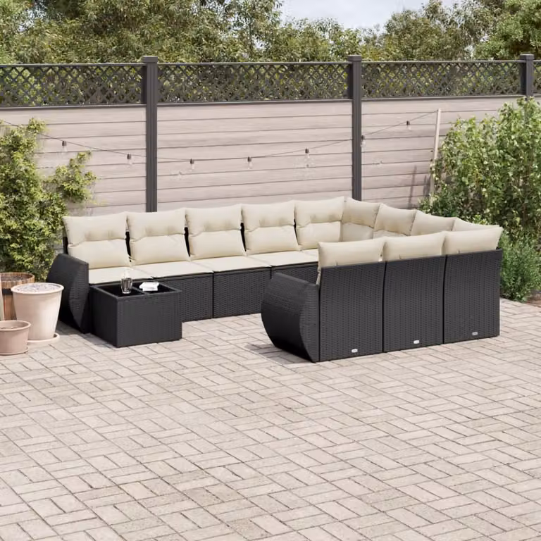 vidaXL Set Divani da Giardino 11 pz con Cuscini in Polyrattan e Struttura in Acciaio Nero e Bianco
