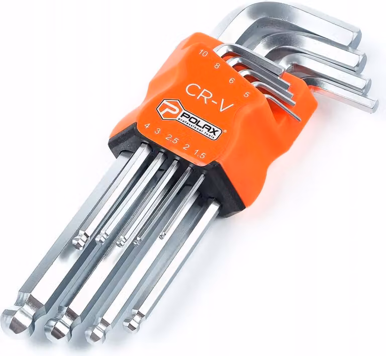 Set di chiavi a Esagono con estremità sferica, 9 pezzi, 1,5-10 mm, estese, CrV, Polax