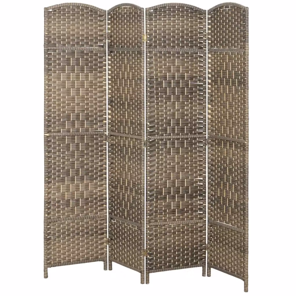 Divisorio pieghevole a 4 pannelli Xylo in pino nero lavato con intreccio in rattan – 2