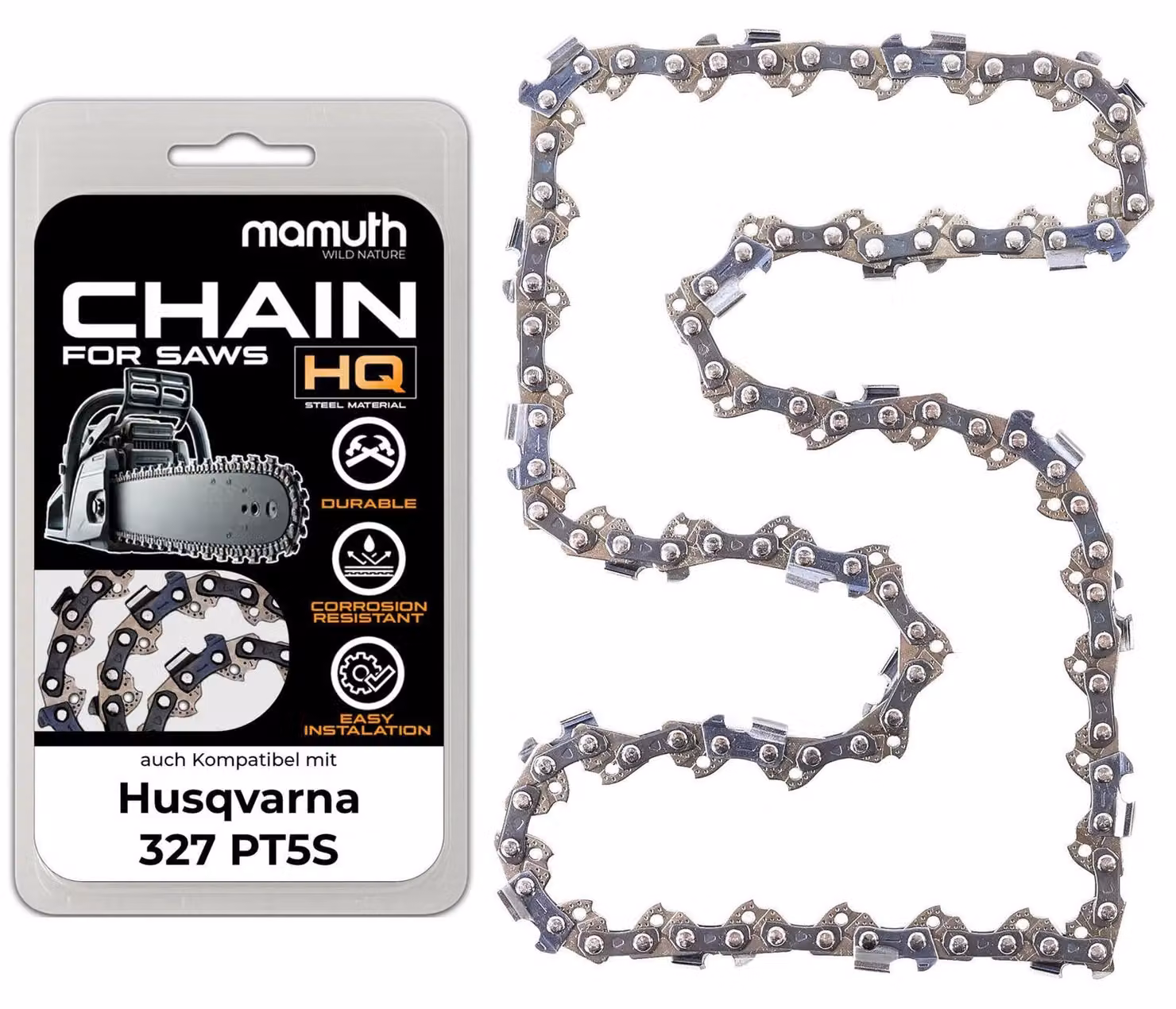 Catena per motosega, 25 cm, 1,3 mm, passo 3/8", 40 maglie, compatibile con Husqvarna 327 PT5S