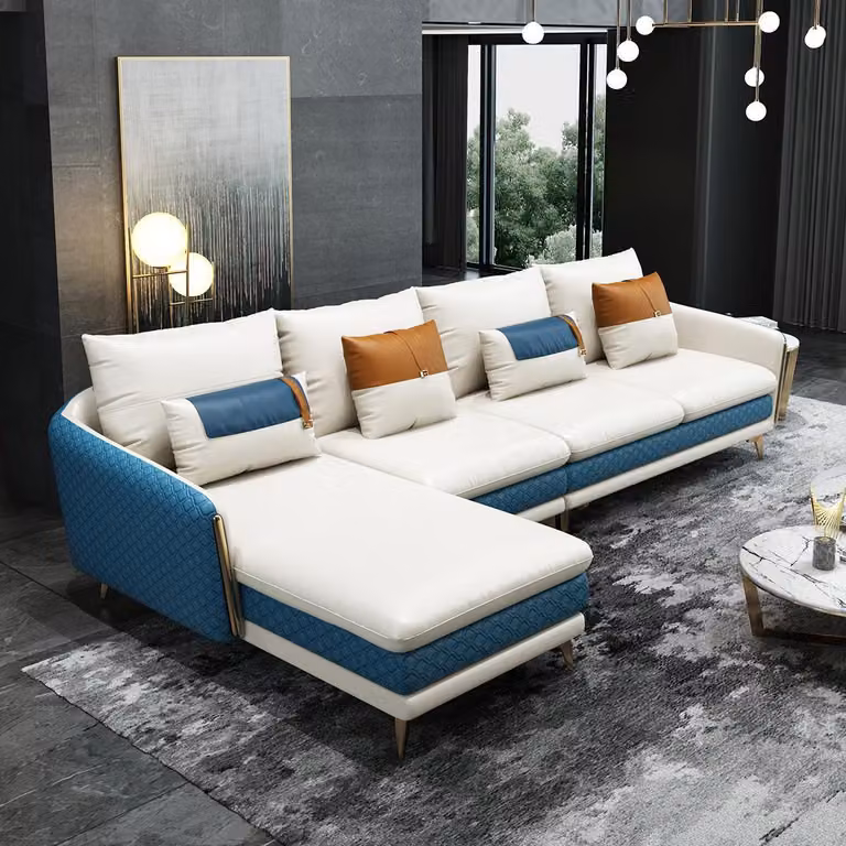 Ecksofa L-Form Modernes Sofa Ledersofa Ecksofa Polster Wohnlandschaft Turkis