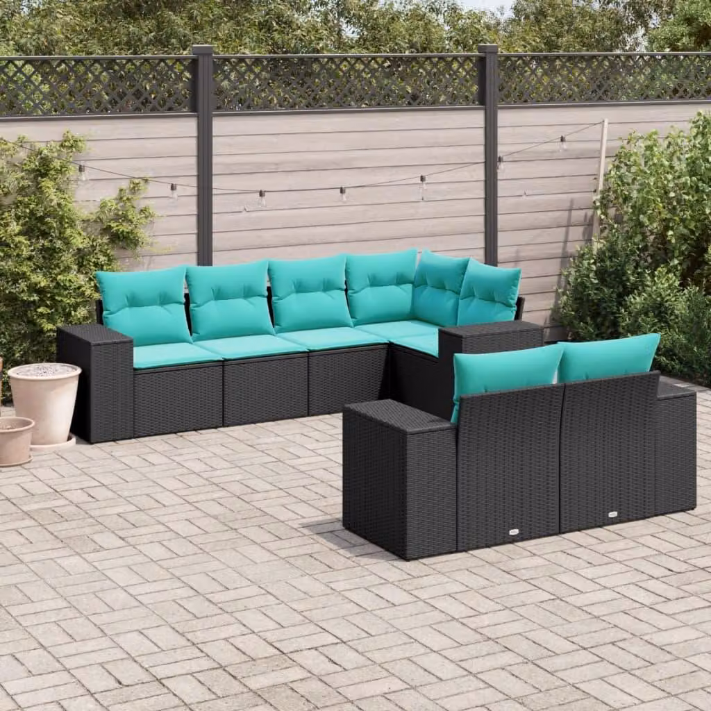 Maison Exclusive - Set di 7 mobili da giardino con cuscini, polyrattan nero