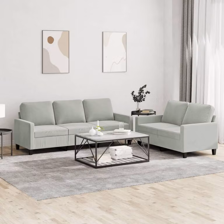 Maison Exclusive - Set divano a 2 posti con cuscini in velluto grigio chiaro