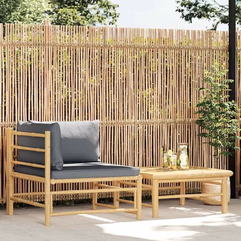 Maison Exclusive - Set da giardino a 2 pezzi con cuscini in bambù grigio scuro