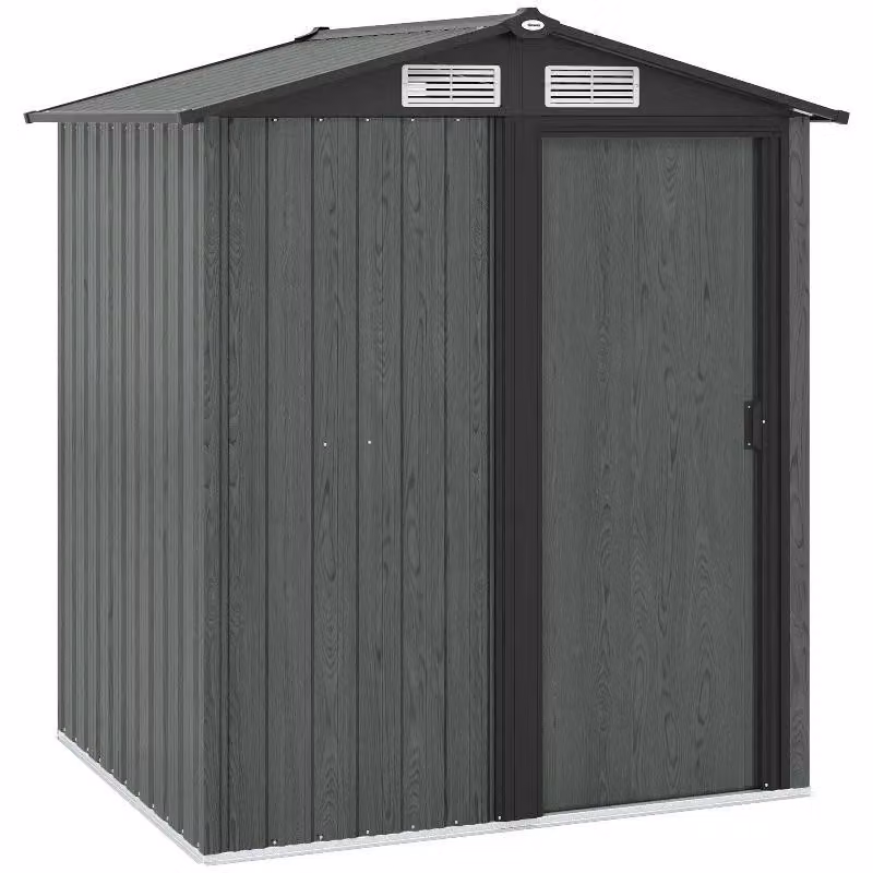 Capanno da giardino in metallo, dimensioni 152x132x188 cm, impermeabile, con tetto a falda, dotato di 4 aperture di ventilazione, colore grigio