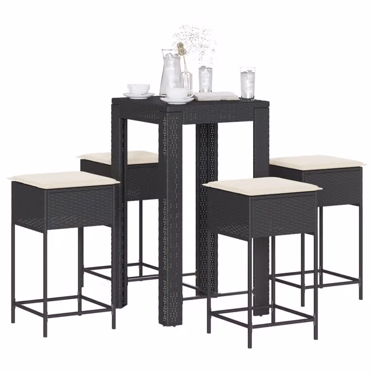 vidaXL Set Bar da Giardino 5 pz in Polyrattan e Metallo Nero con Cuscini