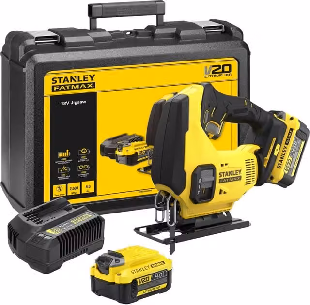 Stanley Fatmax V20 SFMCS600M2K-QW Seghetto Alternativo 18V Brushless Giallo con 2 Batterie da 4.0Ah