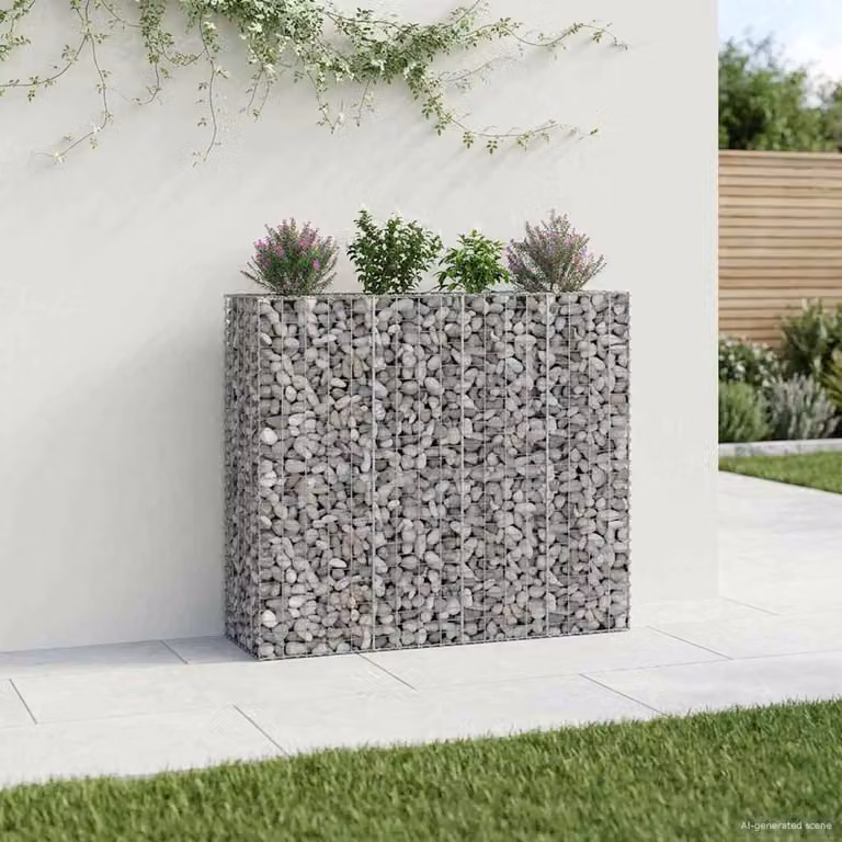 Set di 2 letti rialzati in gabbione vidaXL in acciaio zincato argento L 170 cm x P 50 cm x H 150 cm