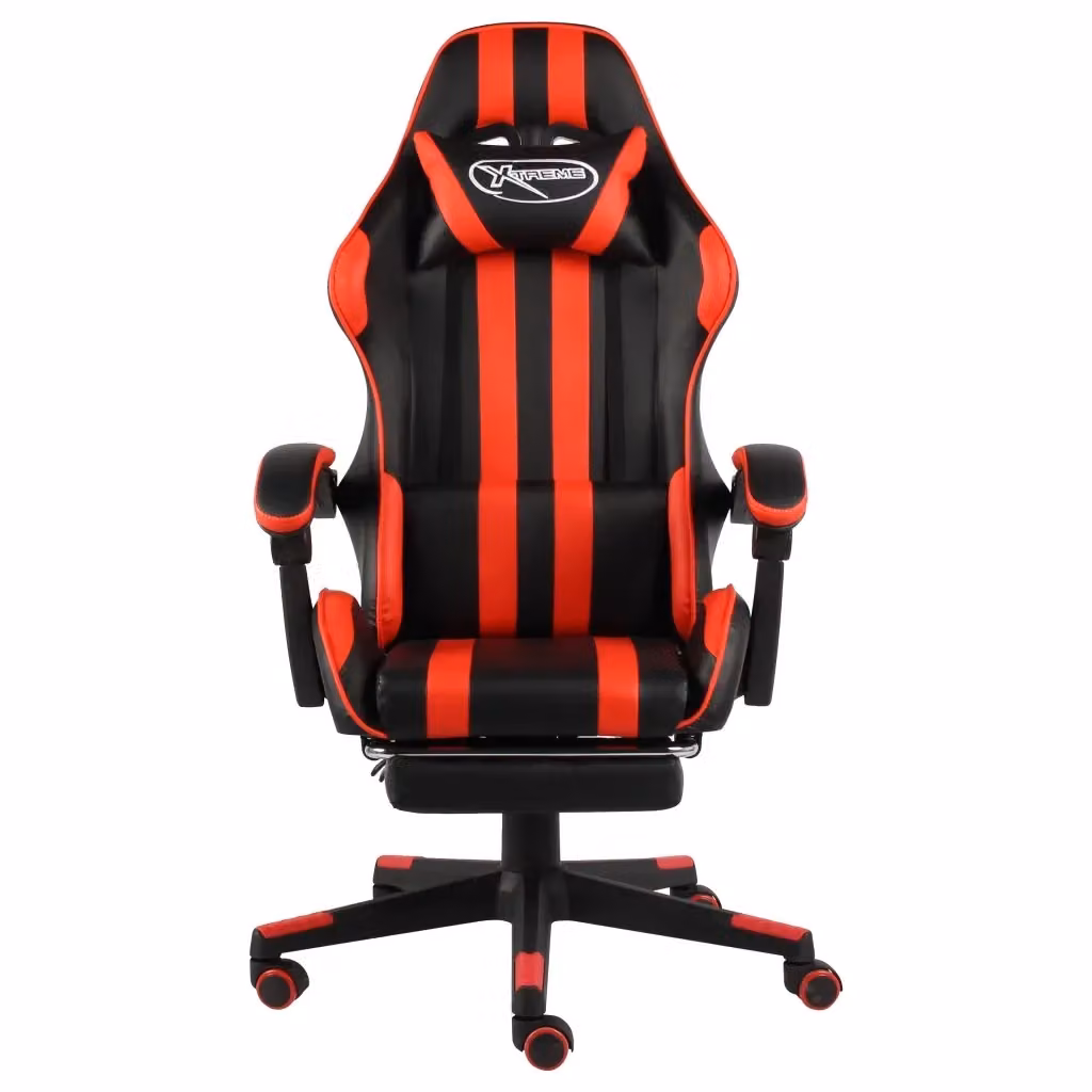 Sedia da Gaming Sportiva Multicolore Nero e Rosso in Similpelle con Poggiatesta e Poggiapiedi – 2