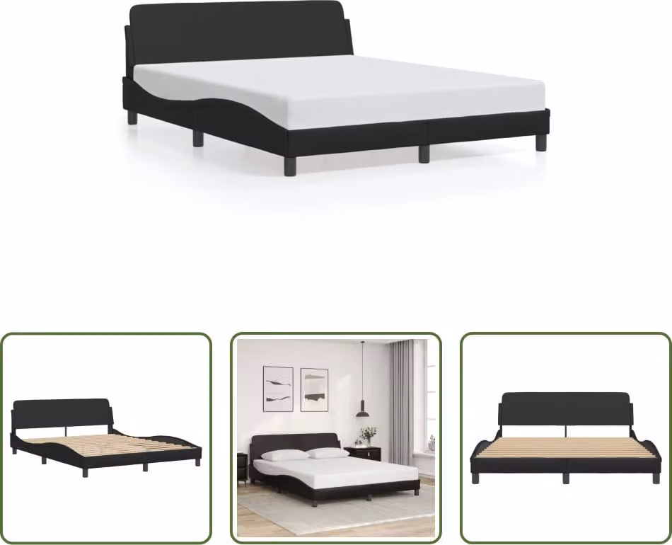 The Living Store Struttura letto con testiera nera 160x200 cm in ecopelle