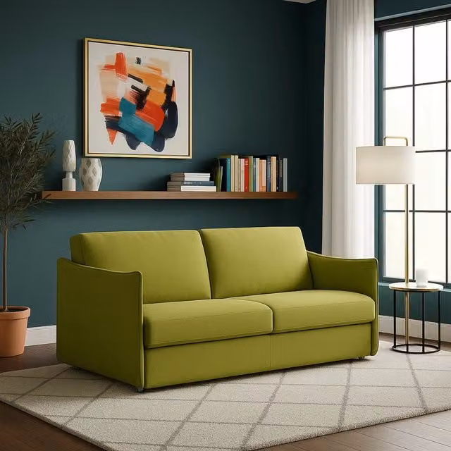Divano Fisso 3 Posti Severo DMORA Made in Italy, Rivestimento in Tessuto Verde Sfoderabile, L: 200 cm, P: 95 cm, H: 90 cm – 1