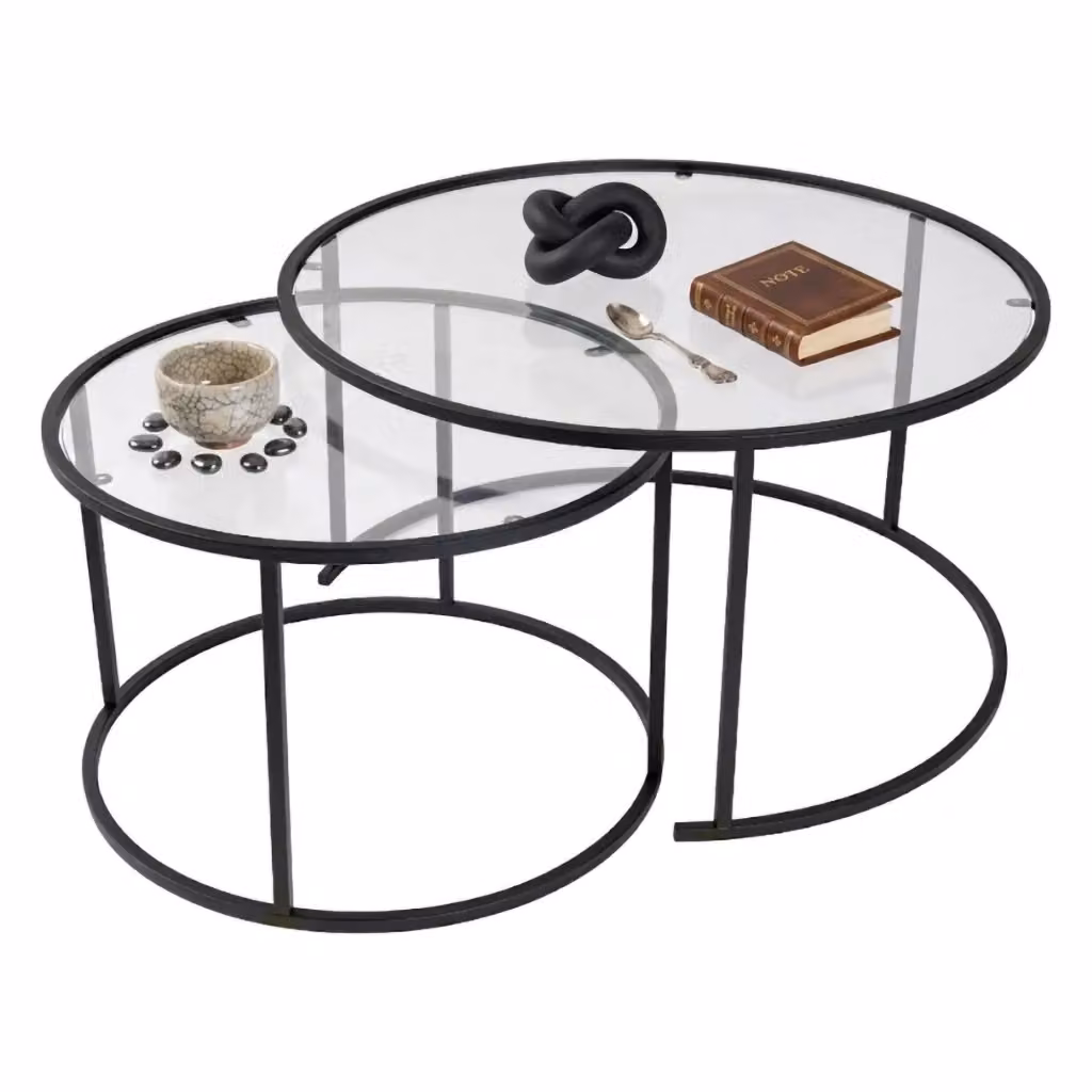 Telti Tavolino da Salotto Moderno con Top in Vetro Trasparente e Struttura in Metallo Nero, L/P/H: 80 x 80 x 43 cm – 2