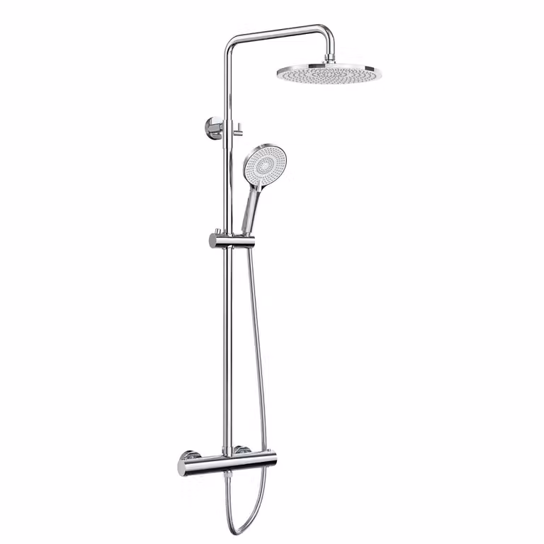 Sistema doccia Rainsworth con termostato, doccia a pioggia rotonda in ABS da 25 cm, soffione a 3 modalità di getto, set doccia 92-126 cm, cromo