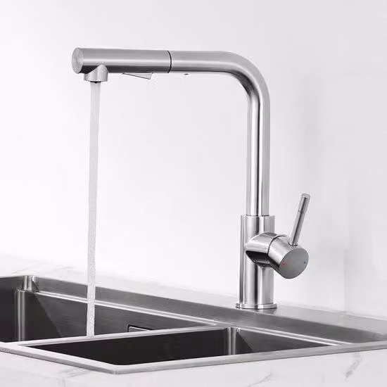 Miscelatore da cucina Ibenzoa® con doccetta estraibile da 60 cm, beccuccio girevole a 360°, 2 tipi di getto, monocomando, acciaio inossidabile 304 spazzolato, adatto per fori da 33–37 mm