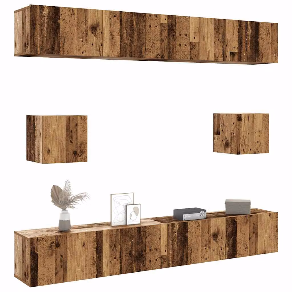Set Mobile TV vidaXL da 6 pezzi in stile classico, montaggio a parete, colore marrone, in legno e MDF per soggiorno