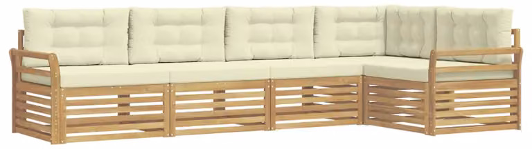 Set di divani da esterno, 5 pezzi, bianco e crema