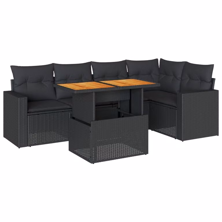 Set Divano da Giardino 6 pz con Cuscini Nero in Polyrattan