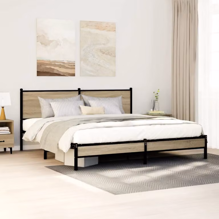 vidaXL Giroletto in Metallo Rovere Sonoma L/P: 160 x 200 cm