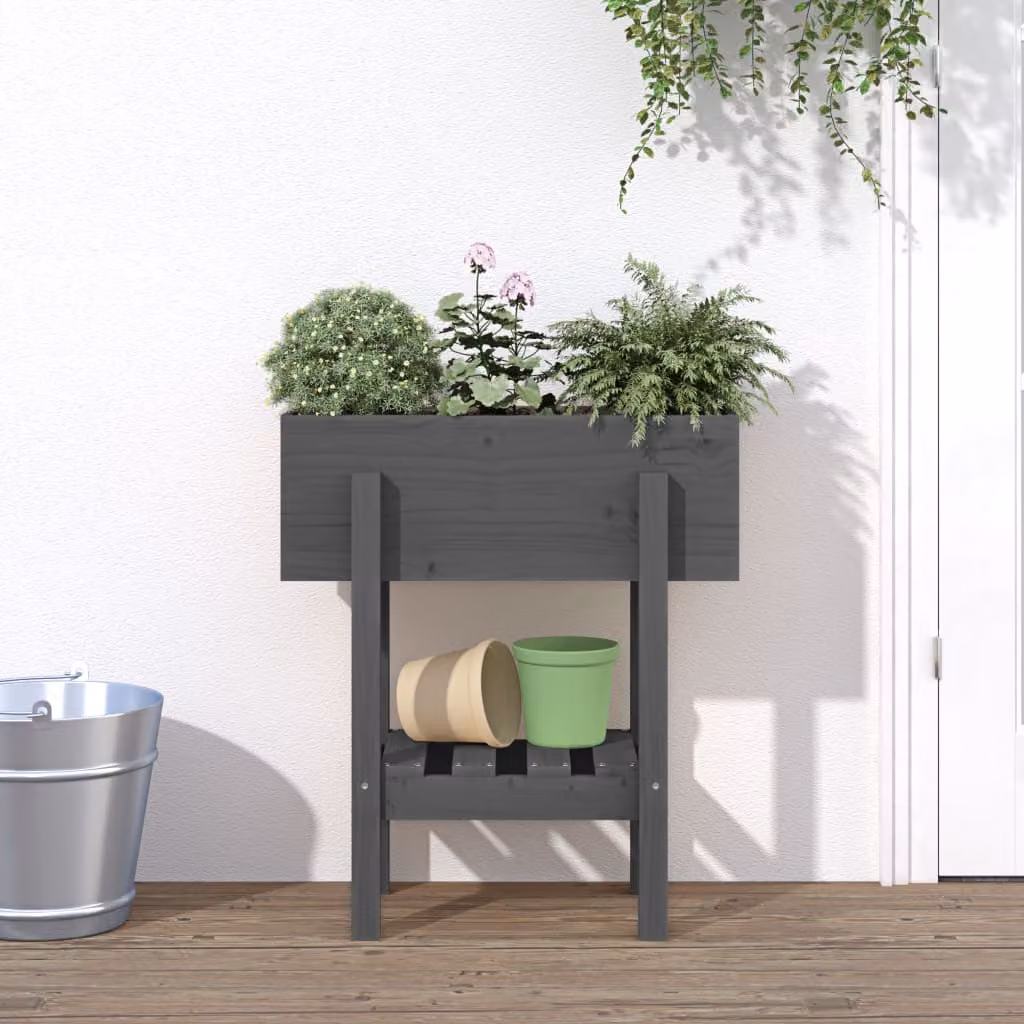 Fioriera da giardino rialzata vidaXL in legno di pino grigio L: 62 cm, P: 30 cm, H: 69 cm