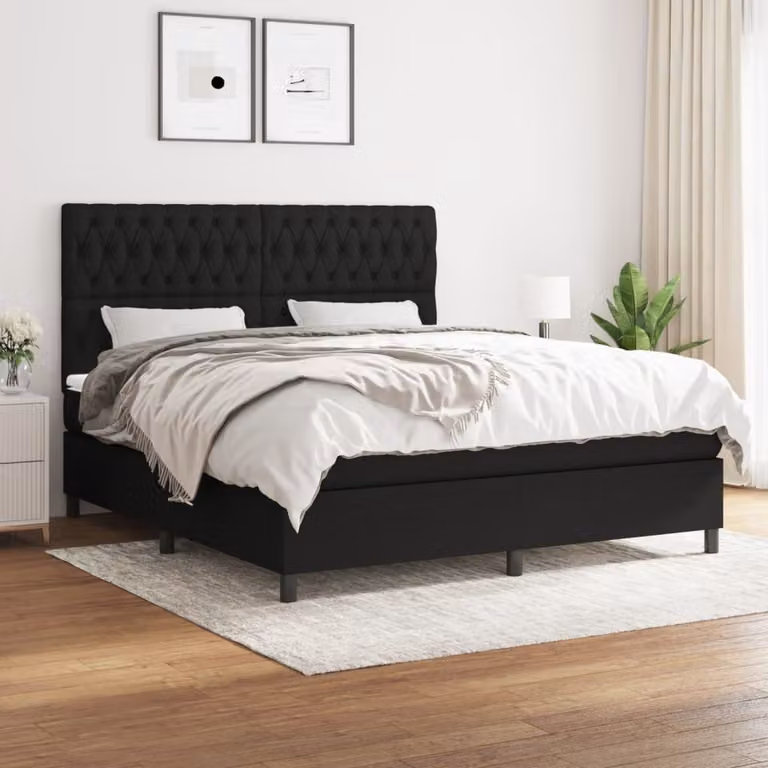The Living Store Letto a molle con materasso nero 180x200 cm in tessuto
