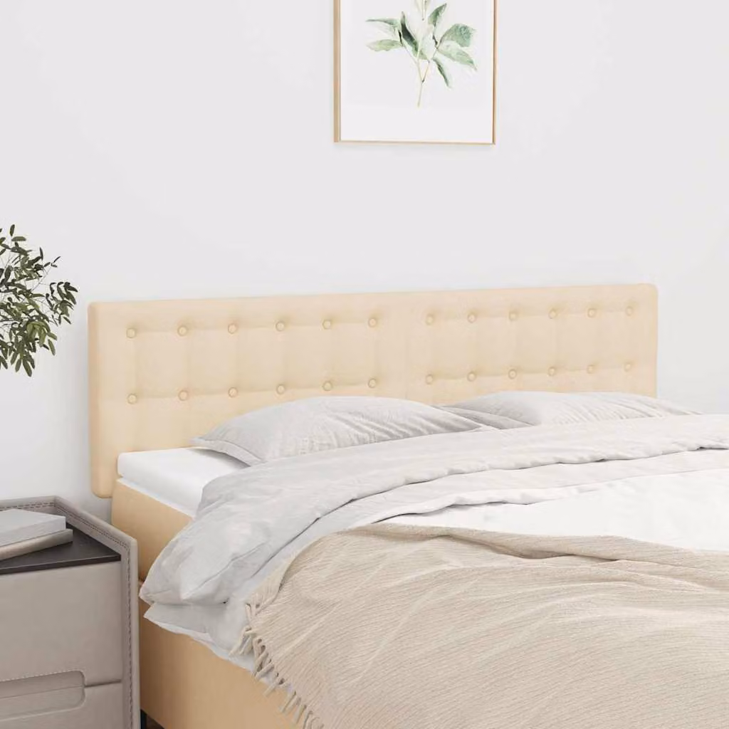 Testiera per letto vidaXL in tessuto beige con struttura in legno e pannello imbottito L: 144 cm, P: 5 cm, H: 78-88 cm