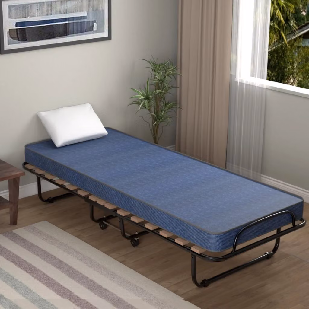 Letto pieghevole con materasso in memory foam e 4 ruote girevoli, Blu scuro, L/P/H: 190 x 80 x 33 cm – 2