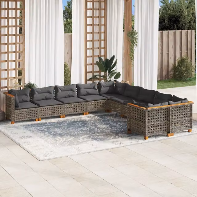Set Divano da Giardino a Forma di U vidaXL in Polyrattan Grigio con Cuscini e Rivestimenti Rimovibili – 1