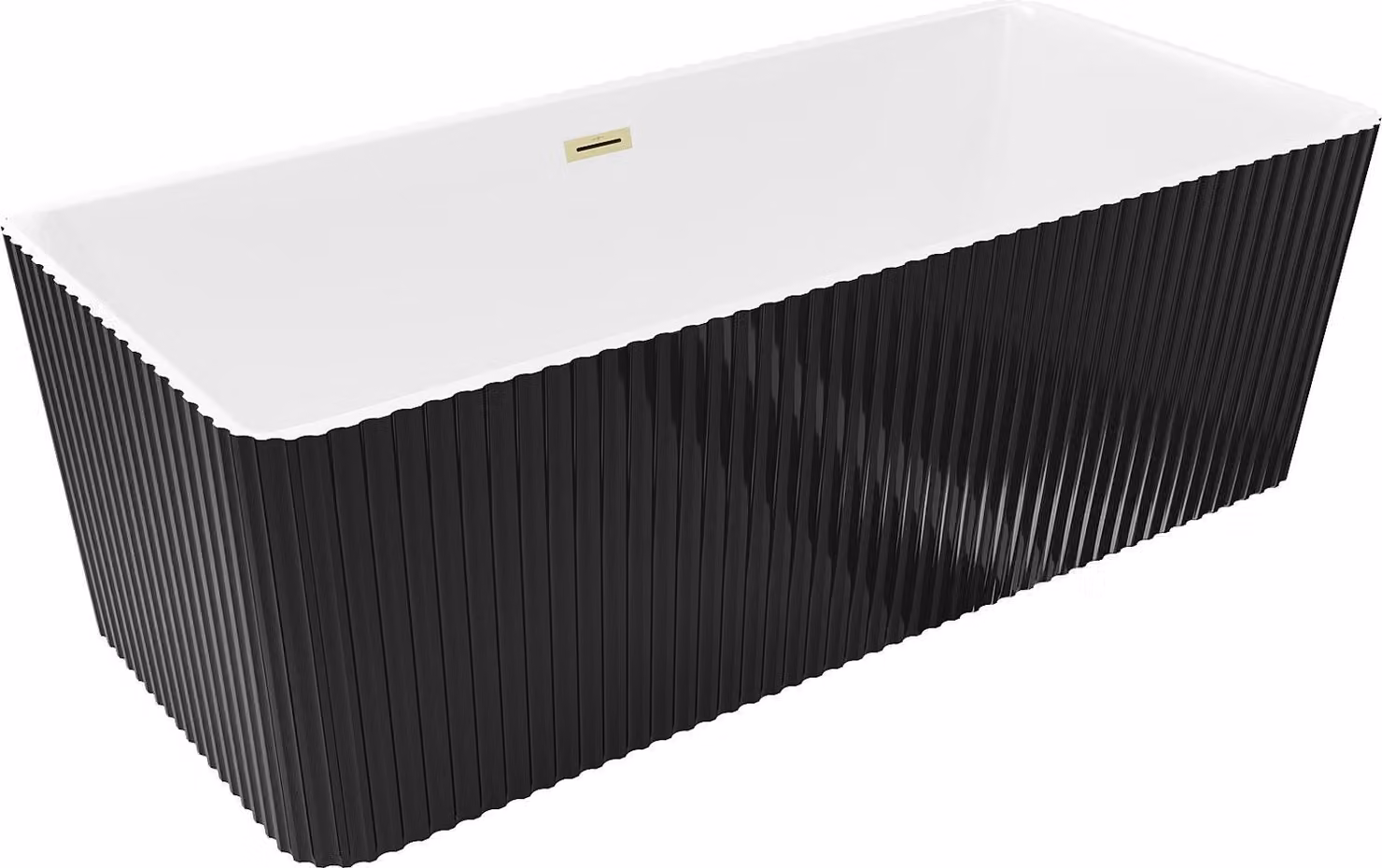 Mexen Nila vasca da bagno autoportante scanalata 170 x 75 cm, bianca/nera, troppo pieno oro spazzolato - 52841708075-55
