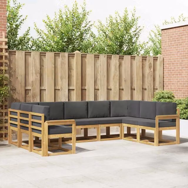 Set di divani da esterno moderno vidaXL in legno di acacia con cuscini, Bianco e Antracite – 1