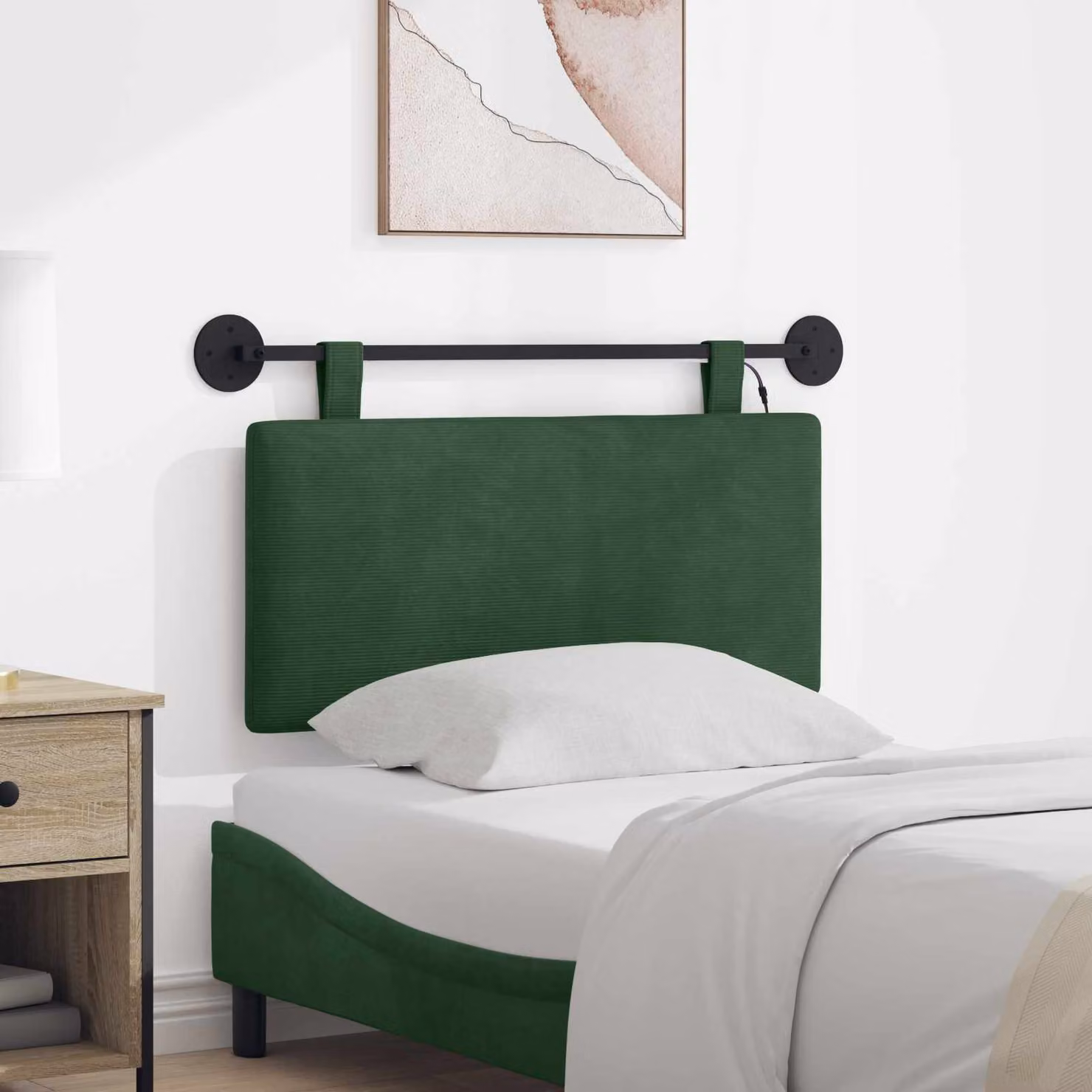 Testiera sospesa vidaXL in tessuto cord Verde Giungla con illuminazione integrata L 140 x H 90 x P 5 cm