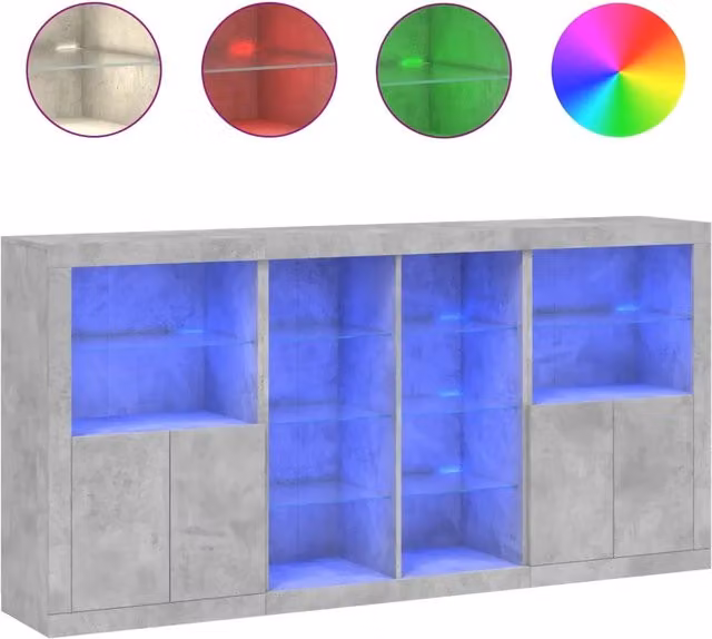 Credenza | Madia | Buffet da pranzo | Armadio da pranzo con Luci LED Grigio Cemento 202x37x100 cm