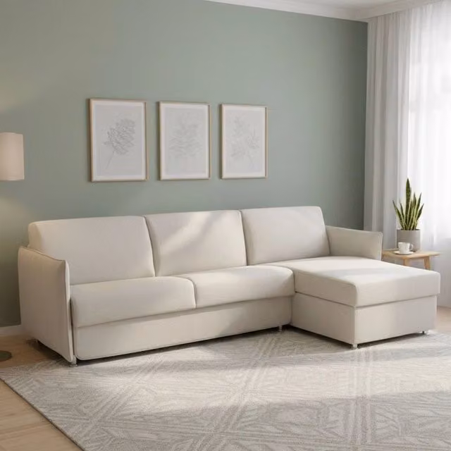 Divano Letto Scordia DMORA con Penisola Sfoderabile, Made in Italy, L/P: 260 x 160 cm, Beige