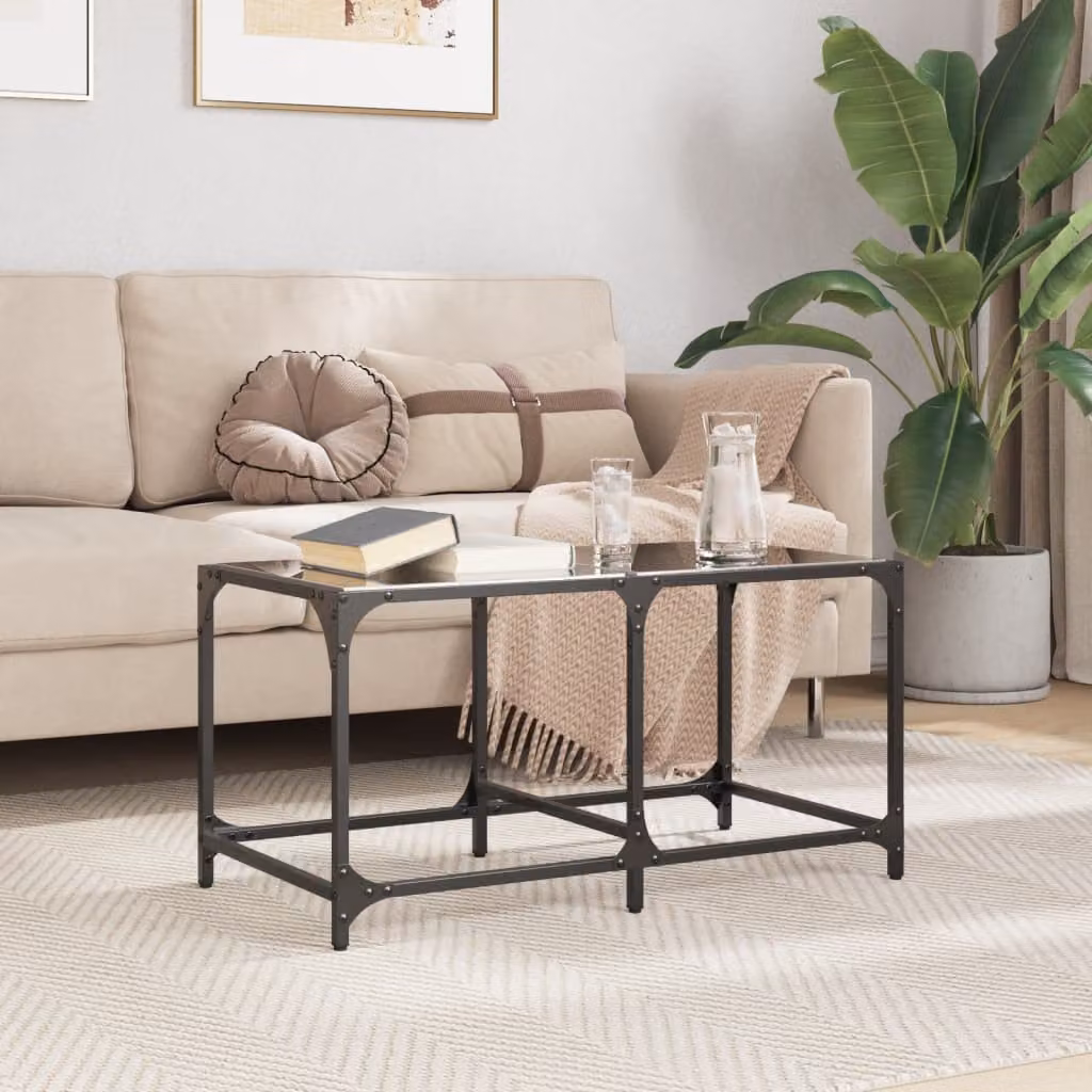 vidaXL Tavolino Moderno con Piano in Vetro Nero e Struttura in Metallo L: 78,5 cm, P: 40 cm, H: 40 cm