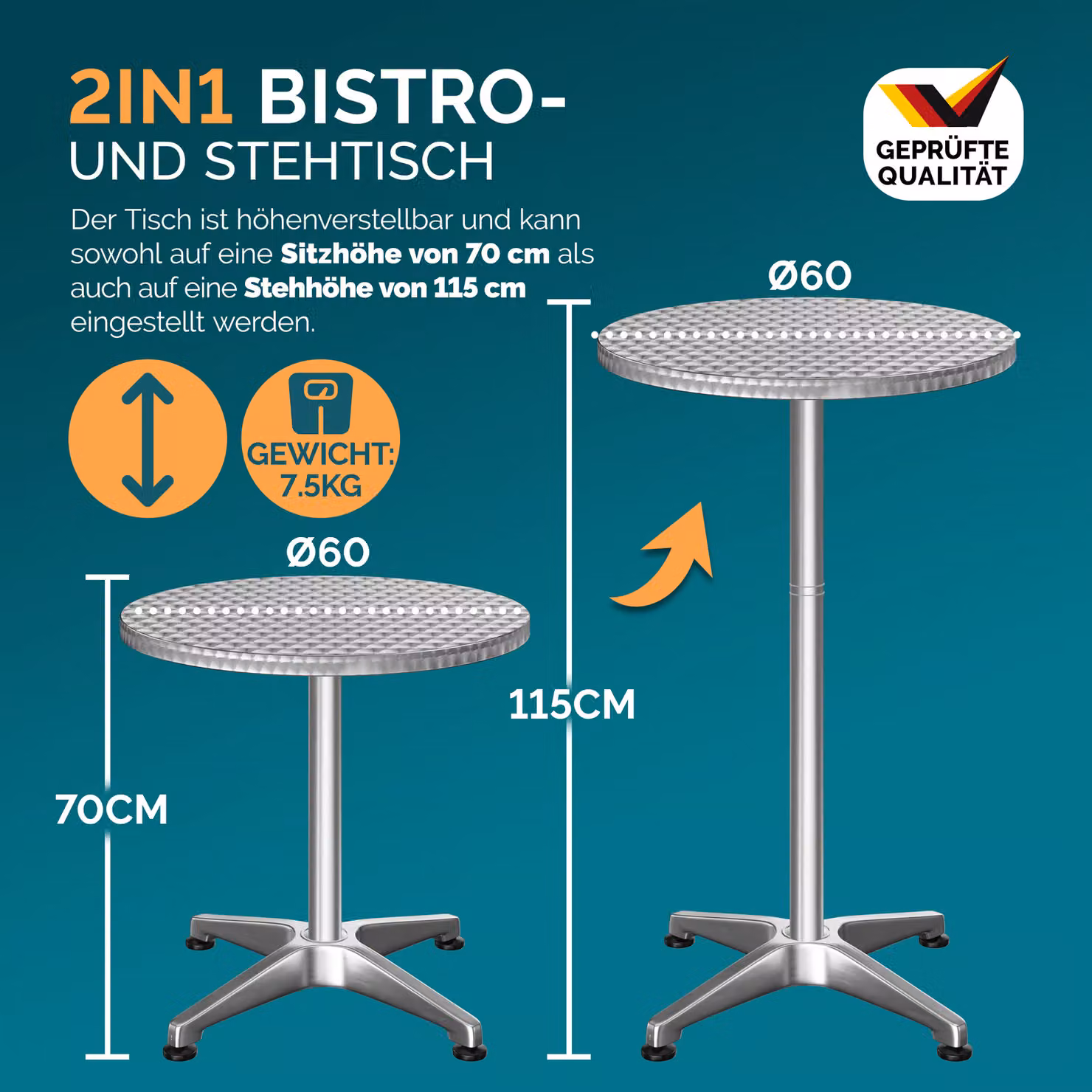 Tavolo bar Casaria argento con copertura bianca rotonda L: 115 cm, P: 60 cm, H: 60 cm – 2