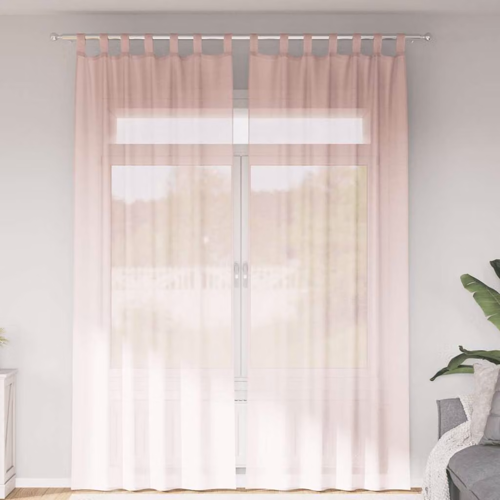 Set di 2 tende in voile semi-trasparenti vidaXL con passanti, colore rosa chiaro, L: 140 cm, H: 260 cm