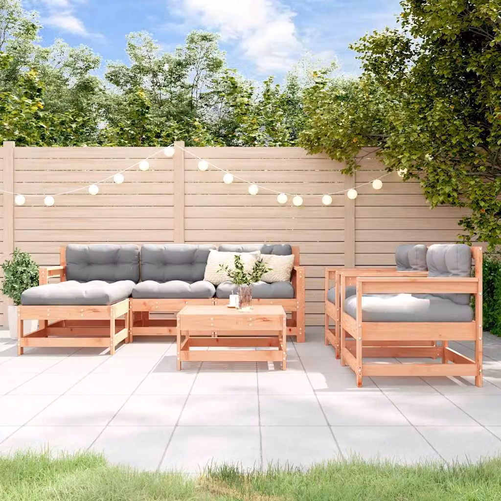 Set Salotto da Giardino vidaXL 7 pz in Legno di Douglas Marrone con Cuscini