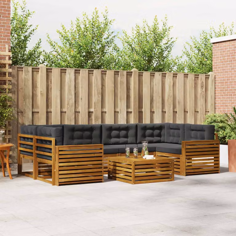 Set di divani da esterno moderno vidaXL in legno di acacia, 7 pezzi, Naturale e Antracite