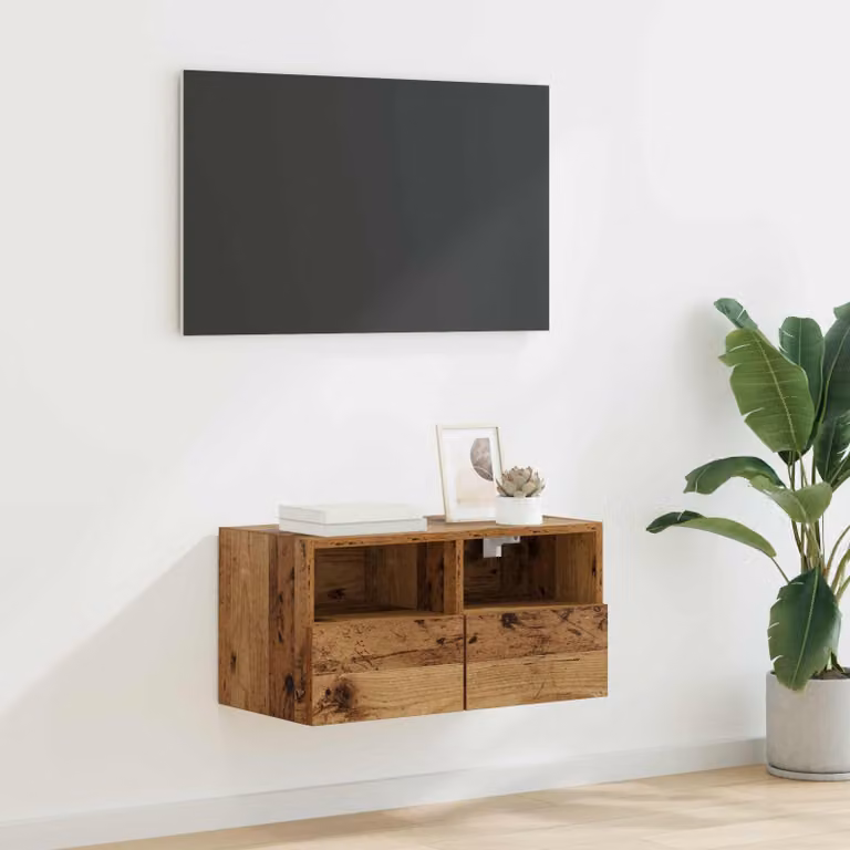 Mobile TV da parete vidaXL in legno vecchio marrone, design moderno con scomparti multimediali, L: 60 cm, P: 30 cm, H: 30 cm