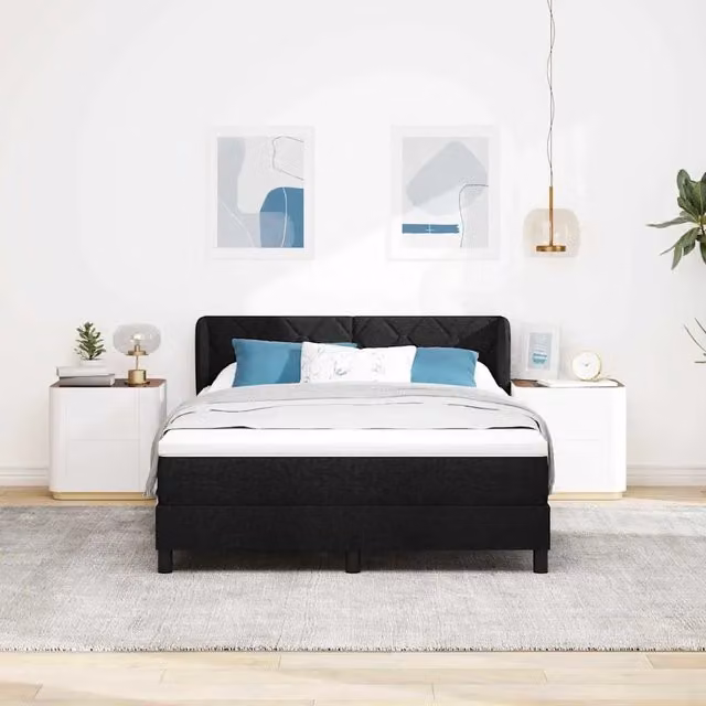 Letto a molle con testiera vidaXL in tessuto nero L: 160 cm, P: 200 cm, H: 103 cm – 1