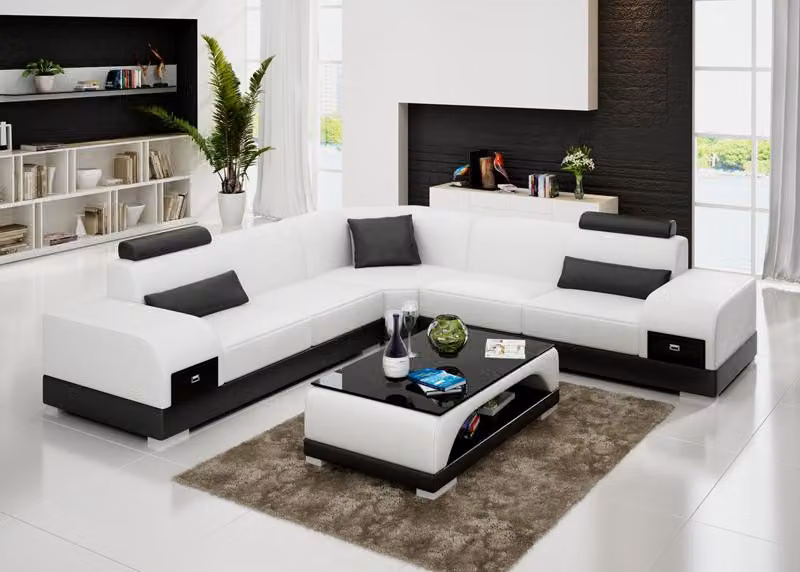 Ledersofa Couch Wohnlandschaft Ecksofa Eck Garnitur Design Modern Sofa USB