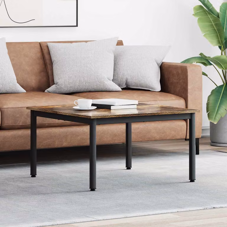 Tavolino da salotto moderno vidaXL in rovere fumo e metallo, L/P/H: 80 x 80 x 45 cm