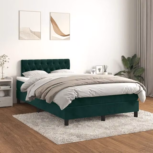 Letto Ibrido con Giroletto a Molle e Materasso vidaXL in Velluto Verde Scuro e Bianco L/P: 120 x 200 cm – 1