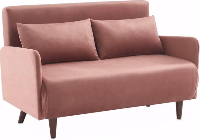Divano letto in velluto con gambe in legno, 2 posti, rosa antico