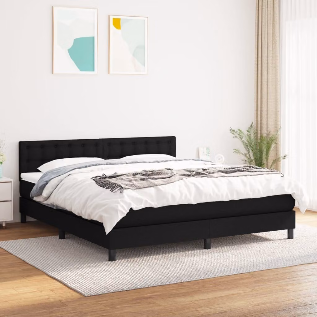 The Living Store Letto a molle con materasso nero 160x200 cm in tessuto