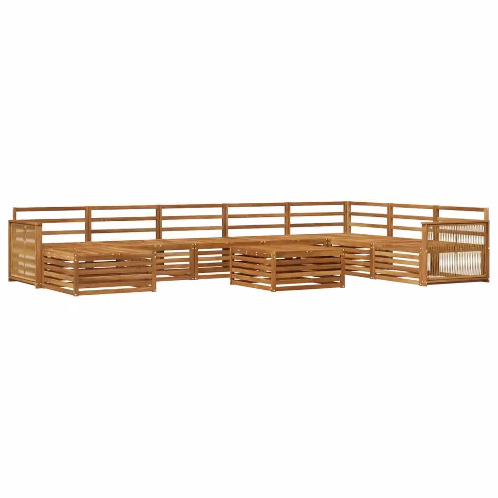 Set di divani da esterno a L vidaXL in legno di acacia massello marrone con 9 pezzi, inclusi tavolino da caffè, pouf e cuscini – 2